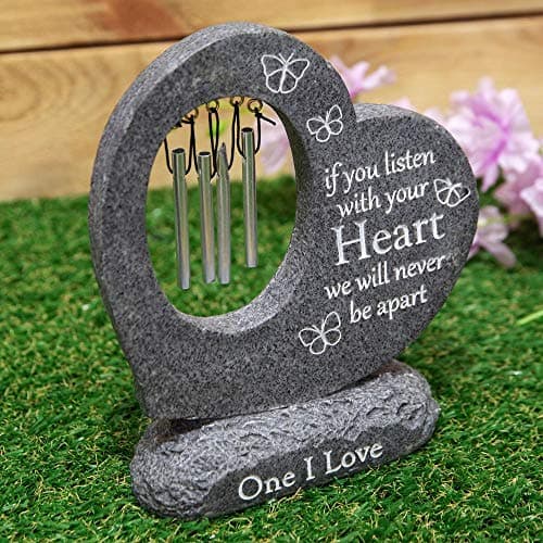 Image of Widdop & Co Grave Memorial/Cremation Marker - HEART WINDCHIME STONE - Grey Resin
