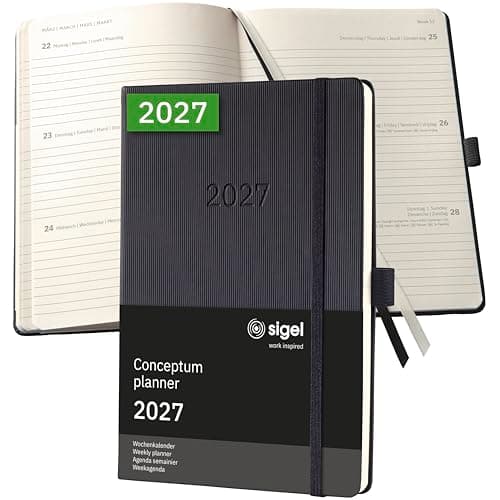Image of SIGEL C2712 Weekly planner Conceptum 2027-1 year - approx. A5 - black - 2 pages = 1 week - hardcover - 80 gsm - 192 p. - FSC-certified