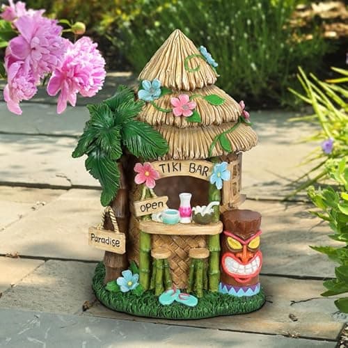 Image of New Solar Powered Beautifully Designed And Hand-Painted Tiki Bar Solar Ornament Fantastic For Lighting Up Pathways, Borders or Areas Outdoor Garden Decor -N61