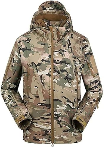 Image of Uugood Men's Waterproof Hooded Fleece Jacket Winter Military Softshell Jacket Tactical Outdoor Hoodie for Skiing Hunting Airsoft, CP., L