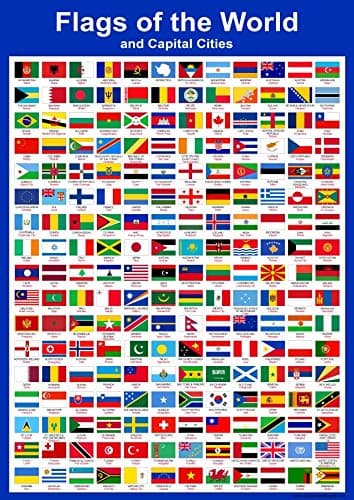 Image of Wisdom Learning Flags of The World Poster - Countries Wall Chart Educational Childrens Childs Poster Art Print WallChart world flags