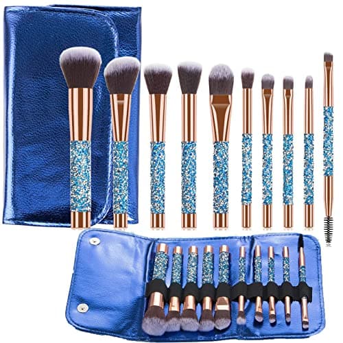 Image of Glitz and Glam Essentials Makeup Brushes, 1 Set Rhinestone Makeup Brush Set Professional Beauty Cosmetic Brushes with Bag for Face Make Up Tools (blue)