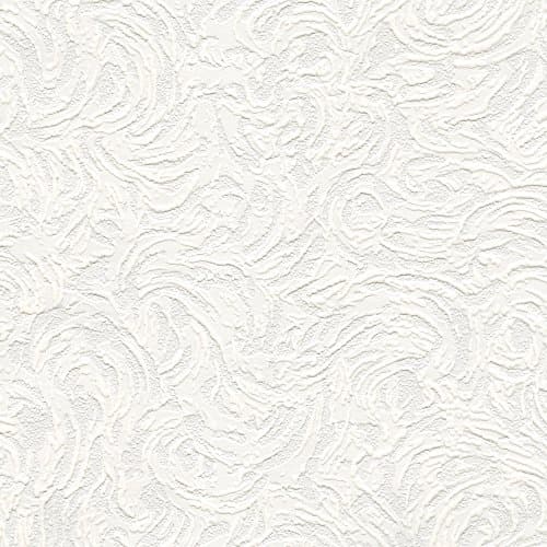Image of Belgravia Blown Vinyl White Swirl Textured Wallpaper - Modern Wallpaper for Living Room, Bedroom, Fireplace - Decorative & Paintable Luxury Wall Paper (White)