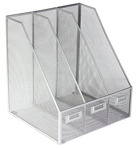 Image of Osco Silver Wiremesh Triple Magazine Rack, 3 Section Folder Storage, Desk File Organiser, Document Holder, Office Desktop Storage, Paperwork Organiser, Home Office Accessories