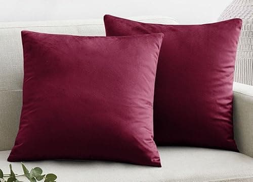 Image of Seechoo Velvet Cushion Covers, Set of 2, 45cm x 45cm, 18x18 Inch, 17 Colours, Extra Soft Plush, Decorative, Invisible Zipper (Burgundy)