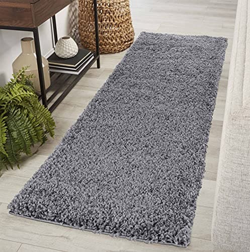 Image of Serdim Rugs Living Room Hallway Runner Shaggy Rugs Dark Grey 60x220cm(2" x7'3)