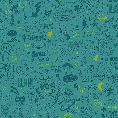 Image of Holden Decor Doodle Teal Neon Yellow Wallpaper 13341 - Modern Hand Drawn Neon