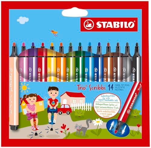 Image of STABILO Trio Scribbi - Triangular Fibre-Tip Pen - Pack of 14 - Assorted Colours