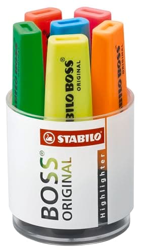 Image of STABILO BOSS ORIGINAL - Highlighter - Round Box of 6 - Yellow, Green, Orange, Red, Pink, Blue