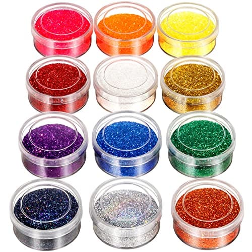 Image of 12 Pots FANDAMEI Rainbow Fine Face and Body Glitter for Tattoos, Crafting, Resin Arts, Makeup, Paint - Blue & Red for Hair, Eye, Arm