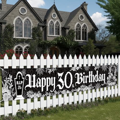 Image of Rip Twenties 30th Birthday Banner - Large Happy 30 Birthday Backdrop Banner for Men Women (274 X 37 Cm), Gothic Background Decor for Death to My 20s Party Supplies