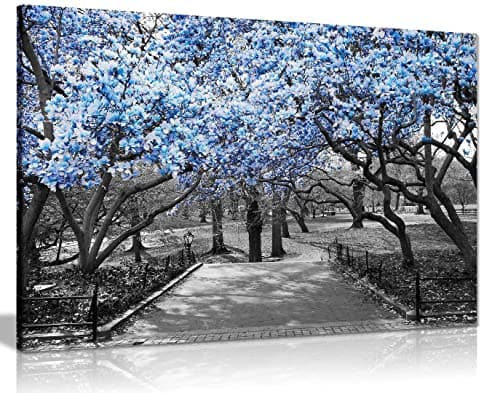 Image of Black & White Wall Art Blue Blossoms Canvas Wall Art Picture Print Home Decor 61x41 cm (24x16in)