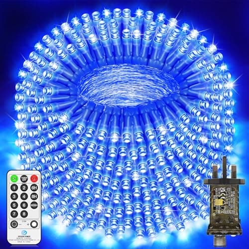 Image of JXLEDAYY 120M 1000 LED Fairy Lights Outdoor String Lights Plug in Extra Long Christmas Lights Waterproof with Remote Timer 8 Modes for Outside Garden Patio Party Wedding Yard Tree Decorations-Blue