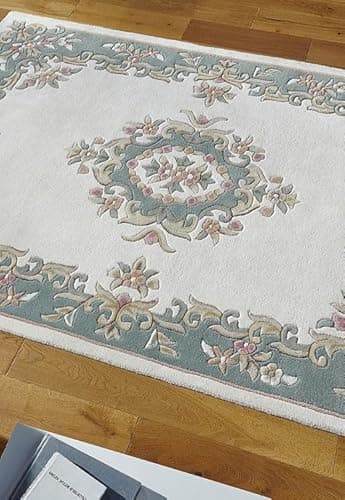 Image of Rugstore shop ltd Royal Aubusson Design Rug | 100% Wool, Hand Tufted in India | Super Thick, Luxurious Soft Pile | Beige Wool Rug for Living Room, Bedroom & Home Décor (80 x 150 cm)