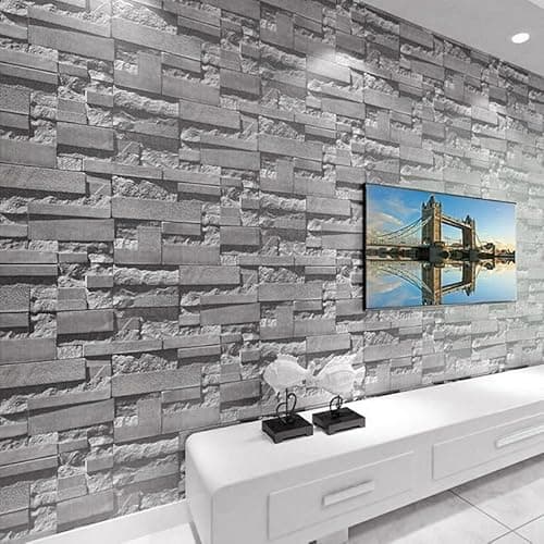 Image of Snewvie Grey Brick Effect Wallpaper 3D Grey Brick Wall Effect Wallpaper Non-Woven Rustic Brick Pattern Vintage Slate for Bedroom Living Room Restaurant Cafe Wall Paper 950 * 53cm