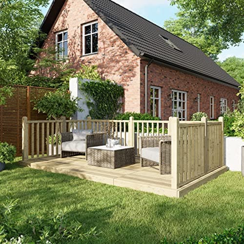 Image of Powersheds High Grade Premium Wooden Decking Kit Timber Wood with Hand Rails on Three Sides, Easy Installation, Weather Resistance and Anti-Rot Protection