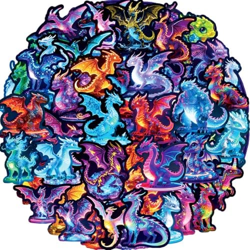 Image of Dragon Stickers 56 Pcs Cool Neon Dragon Sticker Pack, Reward & Prizes for Kids Classroom, Waterproof Vinyl Stickers for Water Bottles, Scrapbook, Journal, Skateboard, Laptop, Tumbler, Luggage etc