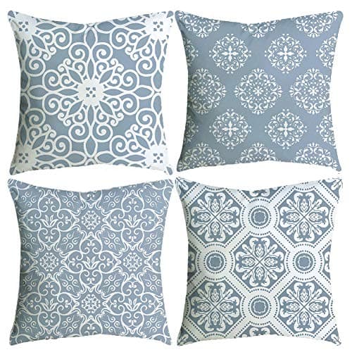 Image of BCKAKQA Throw Pillow Covers Set of 4 Blue Grey Vintage Mandala Cushion Covers 60cm x 60cm Soft Polyester Square Decorative Throw Pillow Case for Living Room Sofa Couch Bed Pillowcases 24 x 24 inch