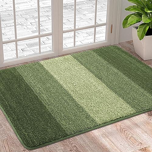 Image of Homaxy Door Mats Indoor, Machine Washable Soft Doormats, Dirt Trapper Super Absorbent Entrance Rug, Non-slip Floor Mats For Inside, Front Back Door, Pets and Dogs (50 X 80 cm, Green)