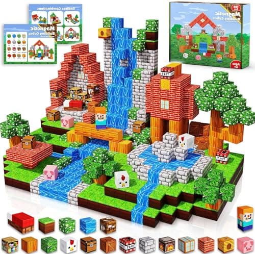 Image of 100PCS Magnetic Blocks,Magnetic Building Blocks Tiles Stacking Constructions Toys,Compatible with Minecraft Lego for Boys & Girls Age 3 4 5 6 7 8 9 10 STEM Toy,Brithdays Gifts for Toddlers