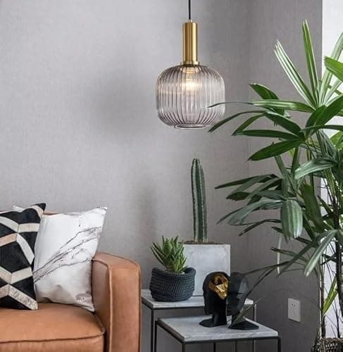 Image of Nordic Style Glass Pendant Lights Fixtures Bedroom Dinning Living Room Light Modern LED Hanging Lamp(Gray)
