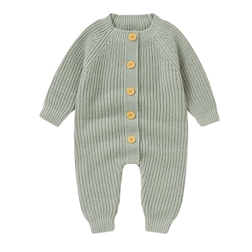 Image of LAWKUL Baby Romper Long Sleeve Onesies Soft Stretchy Knitted One-Pieces Jumpsuit Outfits Clothes for Infants Newborns Boys Girls Green 3-6 Months