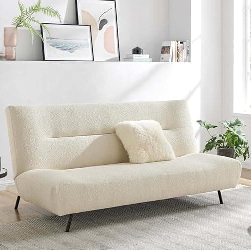 Image of Bravich Cirrus 3 Seater Sofa Bed. Boucle Fabric Click Clack Sofa Bed, Folding Cream Sofa To Double Bed. Space Saving Furniture For Living Room, Bedroom Furniture & Guest Room - 185 x 86 x 88cm (Cream)