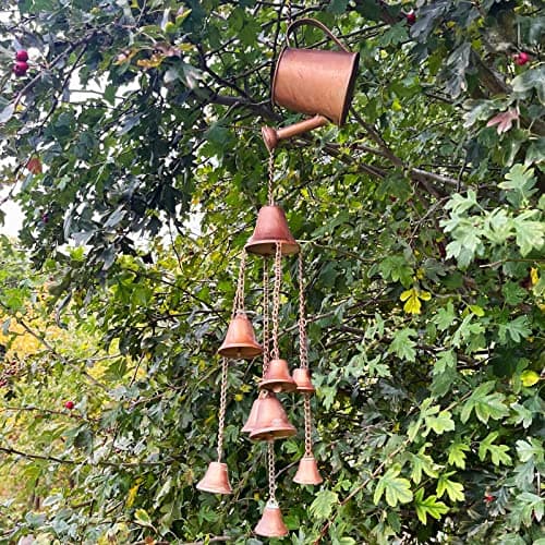 Image of Watering Can Wind Chime Cast Iron Copper Antique Galvanised Outdoor Bells Decor 72cm