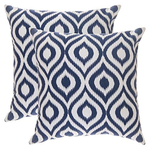Image of TreeWool (2 Pack Ogee Ikat Accent Cotton Canvas Cushion Covers (50 x 50 cm, Navy Blue & White)
