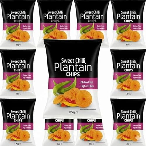 Image of Africa Select 9 x Sweet Chilli Plantain Chips Gluten Free High in Fibre 85g | Sweet & Spicy Caribbean Snack | Case of 9