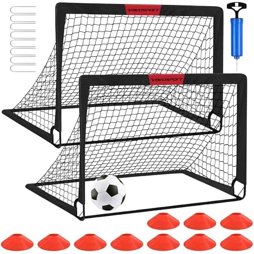 Image of Kids Football Goals for Garden Set – 2 x 4ft x 3ft Portable Football Goals with Size 3 Ball, Pump, Cones & Carry Bag, Pop-Up Kids Football Net, Outdoor Garden Football Training Equipment Boys Gifts