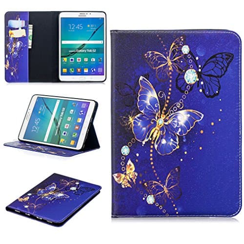 Image of LMFULM® Case for Samsung Galaxy Tab S2 8.0 Inch (SM-T710 T715 T713 T719) PU Leather Case Dreamy Blue Butterfly Pattern Stent Function Holster Flip Cover for Galaxy Tab S2 8.0 Tablet PC