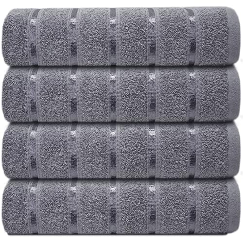 Image of Casabella 4 Pk Bath Sheet Towel Set 80x140 cm-Luxury 100% Cotton, Highly Absorbent & Hotel Quality Towel-Extra Large Bath Towels, Super Soft Bathroom Towels Set of 4 Silver Jumbo Bath Sheets