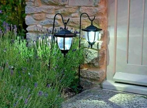 Image of AuraHome Solarize Pack of 2 Black Shepherds Crook Hanging Victorian Coach Lamp Lantern Solar Lights LED Post Traditional Outdoor Garden Lighting New Improved with LED's in Each Light (SL-60102)