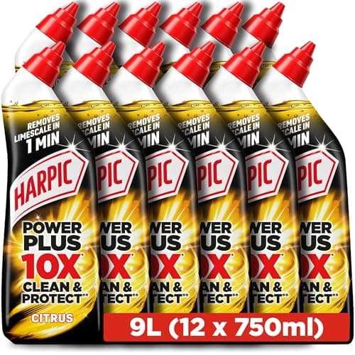 Image of Harpic Power Plus Toilet Cleaning Gel, Citrus, 750ml (12 x 750ml, Total 9.0L), Removes Limescale in 1 minute, Powerful Deep Clean, Toilet Cleaner, Kills 99.9% of Bacteria