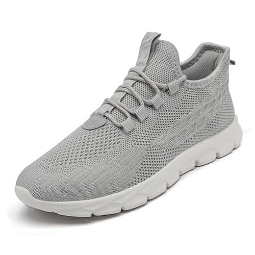 Image of Trainers Mens Running Slip on Breathable Comfortable Sneakers Gym Walking Sport Shoes Tennis Fitness Jogging Trainers Light Grey Size 12
