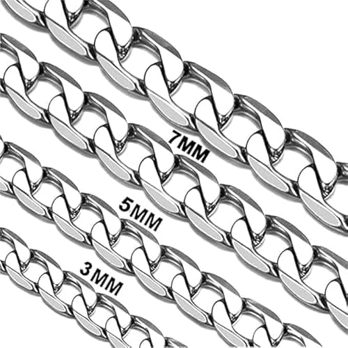 Image of Daisy Philip 3mm 5mm 7mm 9mm CURB Mens Necklace Silver Chain Cuban - Stainless Steel Jewellery - Neck Link Chains for Men Man Women Boys Kids (50cm*5mm)