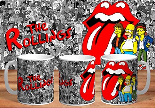 Image of Mugtime (TM) - Stones Simpsons - Special Edition - Gift Mug Cup - Mick Jagger Keith Richards Guitars - Rock Music - Great Gift for Fans - Ceramic 330ml