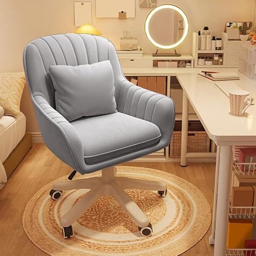 Image of XUEGW Home Office Chair Computer Chair with Mid-Back Upholstered Modern Tufted Computer Task Chair Swivel Height Adjustable Velvet Accent Chair(Grey)