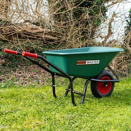 Image of HOMEMASTER® Heavy Duty Garden Wheelbarrow | Pneumatic Tyre | Strong Large Transport Trolley Handcart Wheel Barrow | 90L | 150kg Load Capacity | Toughened Plastic