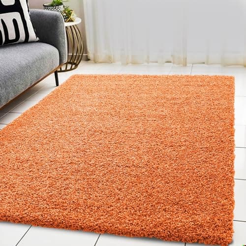 Image of BPIL Living Room Rugs – 5cm Extra Thick Shaggy Rug – Soft Plain Area Rug, Luxurious Modern Carpet for Hall, Bedroom, Kitchen (Orange, 60x110cm)