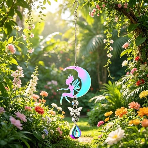Image of Durdiiy 3D Spiral Wind Chimes Gradient Colored Moon Angel Butterfly Wind Spinners for Outdoor Yard and Garden Decorations (color)