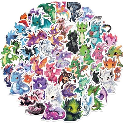 Image of 50 Pieces Stickers Dragon Fun, Popular Fashion Stickers, Waterproof Vinyl Stickers, Stickers for Laptop PC Mobile Phones Suitcases Scrapbooking Agenda etc