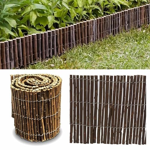 Image of ADEPTNA Willow Wooden Edging Garden Border Fence | Flexible, Weather-Resistant Lawn Edging for Garden, Flower Beds, Patios & Walkways (2M X 15CM)