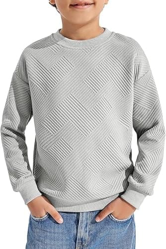 Image of Haloumoning Boys' Long-Sleeved Shirt Children's Crew Neck Sweatshirt Plain Pullover Long Sleeve T-Shirt Basic Top, Gray, 160