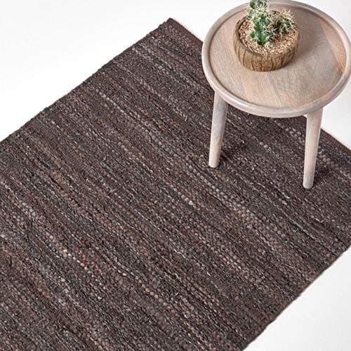 Image of HOMESCAPES Leather Rug Denver Brown 120x180 cm. Recycled Eco Friendly 100% real leather rug, multi purpose rug