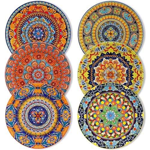 Image of vancasso KRVI Dinner Plates Set of 6, 10.5 Inch Bohemian Style Porcelain Dinnerware Set, Microwave, Oven and Dishwasher Safe, Scratch Resistant Dessert Plates, Pasta Plate, Salad Plate for Kitchen