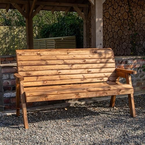 Image of Samuel ALEXANDER Hand Made Traditional 3 Seater Chunky Rustic Wooden Garden Bench Furniture