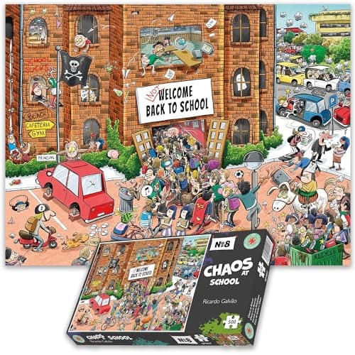 Image of Jigsaw Puzzles For Adults - Back to School Chaos - 500 Piece Jigsaw Puzzles For Adults, Teens, Kids | Made In The UK | Recycled Puzzleboard | Funny Cartoon Puzzles