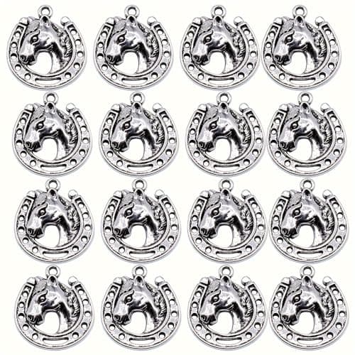 Image of 20pcs Silver Necklace DIY Jewellery Making Charm Metal Small Craft Horse Shoe Animal Christmas Pendant Set Key Bracelet Jewelry Accessory Mini Bead Earring Keyring Decoration Kit Wedding Party Supply